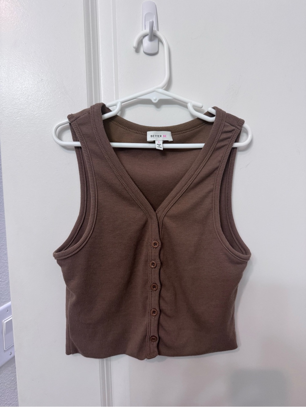 Better Be Chocolate Brown Ribbed Button Women’s Tank Top Size Small